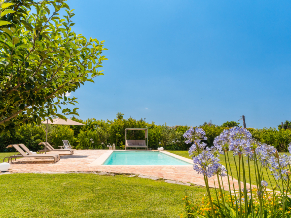piscina giardino con albero e fiori attico villa cucci